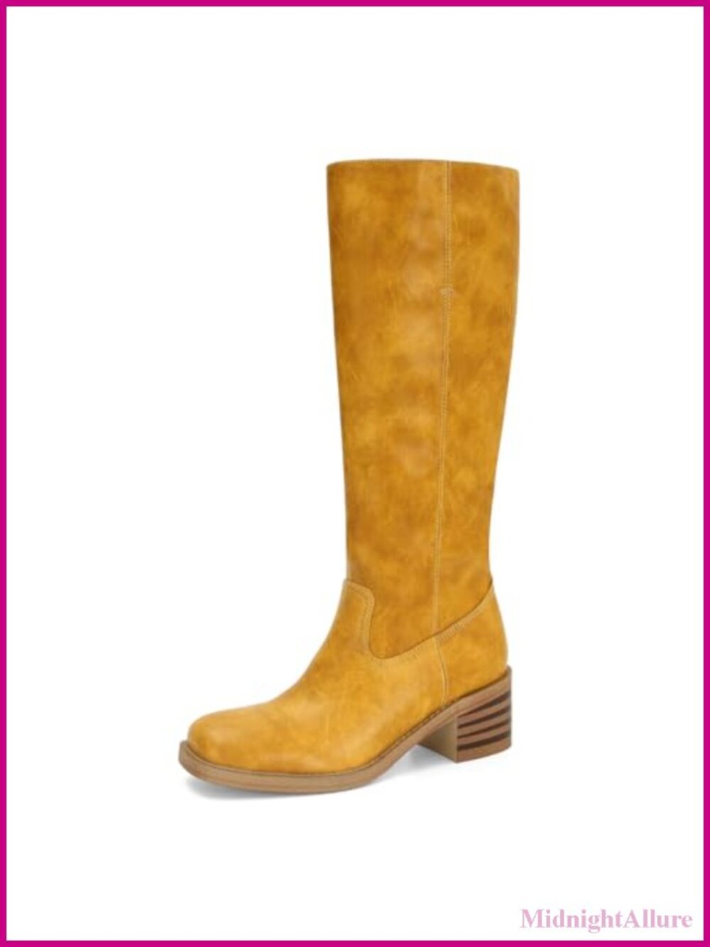 Faux Leather Knee High Boots Square Toe Chunky Block Heel Pull On Tall Boots